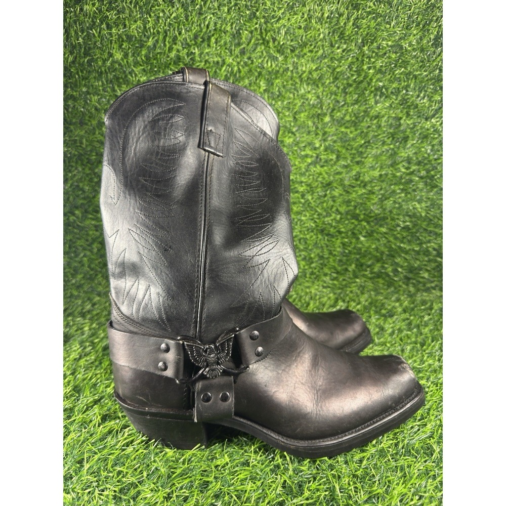 Vtg Texas 7740 Men's Black Leather Harness Eagle Western Boots Size 11 EE /USA